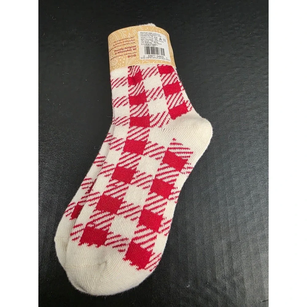 Muk‎ Luks Womens Crew Socks 2 Pack Red White Fair Isle Plaid OSFM 2200011-601